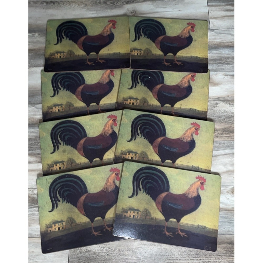 Rooster Vintage Pimpernel Placemats Set 8 Cork Back Farmhouse 12x9 Inch Table